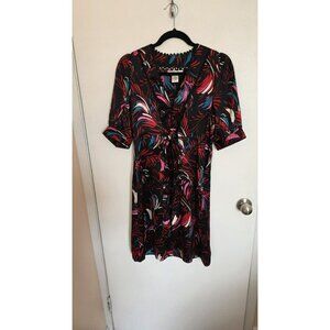 Vertigo Paris Silk Dress Womens Medium Side Zip Tie Black Floral Red Colorful
